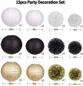 img 3 attached to 🎉 15PCS Black Gold Party Decorations - Enhance Birthday, Graduation, Masquerade, and New Year's Parties with Black Gold Paper Lanterns and Pom Poms Flowers