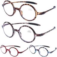 👓 doovic round reading glasses: stylish blue light blocking flexible lightweight readers for women & men - fashionable tortoise glasses with different patterns - +1.5 strength feature logo