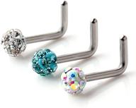 💎 18g surgical steel gem crystal l-shaped screw nose bone studs ring pins - ruifan piercing jewelry (1-3pcs) logo