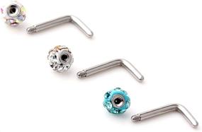 img 3 attached to 💎 18G Surgical Steel Gem Crystal L-Shaped Screw Nose Bone Studs Ring Pins - Ruifan Piercing Jewelry (1-3PCS)