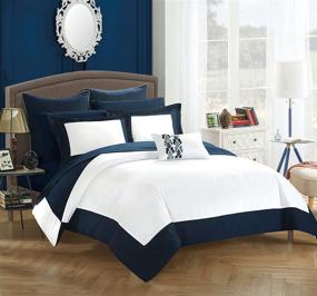 img 2 attached to 🛏️ Chic Home Peninsula 7 Piece Reversible Twin Comforter Bed in a Bag Set - Navy