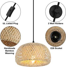 img 2 attached to 🎍 LUSTORM Bamboo Pendant Lighting for Kitchen Island - Plug in Industrial Chandelier Lights with 2 Wall Mounted Holders for Living Room, Bedroom, Dinner Room (11x5.9in) - 1 Pack