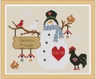 🧵 beginner-friendly cross stitch stamped kit: preprinted patterns for adults and kids - 11ct 16x14 inch crossstitching, embroidery needlepoint - christmas snowman design logo