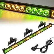 🚨 36-inch amber/green emergency strobe light bar with 13 flash patterns - traffic advisor, warning, and hazard windshield safety lights for vehicles and trucks - cigar lighter included (35.5-inch, yellow/green, 32 leds) logo