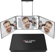🪞 self find 3 way mirror: upgraded led trifold mirror with ring light for perfect self hair cutting, rechargeable 360 mirror for hair tools - adjustable height and portable design logo