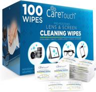 🧻 100 individually wrapped care touch lens cleaning wipes - ideal for eyeglasses, tablets, camera lenses, screens, keyboards, and delicate surfaces logo