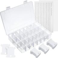 🧵 embroidery floss organizer box - 150 white plastic floss bobbins set, 24 adjustable grids, 470 pcs number stickers, and 500 pcs blank stickers for cross-stitch, weaving, crafts, jewelry, and sewing logo