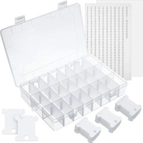 img 4 attached to 🧵 Embroidery Floss Organizer Box - 150 White Plastic Floss Bobbins Set, 24 Adjustable Grids, 470 Pcs Number Stickers, and 500 Pcs Blank Stickers for Cross-Stitch, Weaving, Crafts, Jewelry, and Sewing