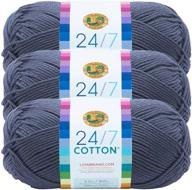 🧶 bundle of 3 lion brand yarn 761-108 24/7 cotton yarn in denim shade logo