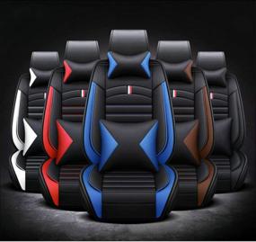 img 1 attached to 🚗 ANKIV Full Set Universal Fit 5 Seats Car Waterproof PU Leather Front Rear Car Seat Cushion Cover + Headrest & Waist Support Pillows | Ideal for Sedan or SUV