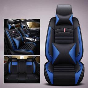 img 3 attached to 🚗 ANKIV Full Set Universal Fit 5 Seats Car Waterproof PU Leather Front Rear Car Seat Cushion Cover + Headrest & Waist Support Pillows | Ideal for Sedan or SUV