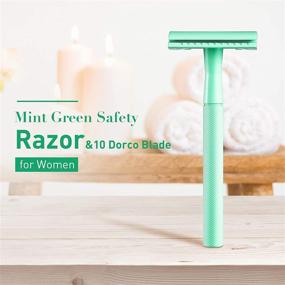 img 3 attached to 🪒 Green Long Handled Double Edge Razor for Women - Reusable Safety Razor with 10 Blades