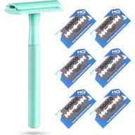 🪒 green long handled double edge razor for women - reusable safety razor with 10 blades logo