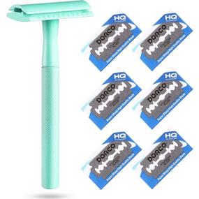 img 4 attached to 🪒 Green Long Handled Double Edge Razor for Women - Reusable Safety Razor with 10 Blades