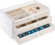 clear acrylic jewelry organizer box by tranquil abode - stackable display case with 3 tall drawers, velvet trays for earrings, rings, necklaces - women's jewelry storage organizer for better organization logo
