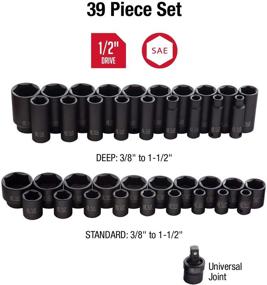 img 3 attached to 🔧 Sunex 2668, набор головок ударных 1/2 дюйма: 39 штук по американской системе мер, от 3/8" до 1-1/2", стандартные/глубокие, из хром-молибденовой стали. С тяжелым кейсом для хранения и универсальным шарниром.