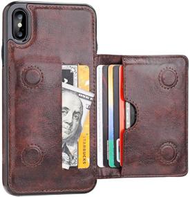 img 4 attached to 📱 KIHUWEY iPhone Xs Max Wallet Case: Leather Kickstand Credit Card Holder with Shockproof Protection and Magnetic Closure (Brown)