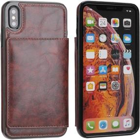 img 2 attached to 📱 KIHUWEY iPhone Xs Max Wallet Case: Leather Kickstand Credit Card Holder with Shockproof Protection and Magnetic Closure (Brown)