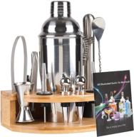 dekinmax 12-piece stainless steel bar set bartender kit - includes cocktail shaker, martini shaker, jigger, strainer, mixer spoon, tongs, bottle opener, liquor pourer, and bottle stopper logo