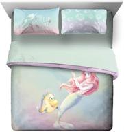 🧜 disney the little mermaid rainbow comforter & pillowcase set - queen size, super soft kids reversible bedding with ariel, fade resistant polyester microfiber fill (official disney product) logo