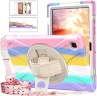 💖 samsung tab a7 case 2020 10.4 inch sm-t500/t505 - tsq samsung galaxy tab a7 case for kids girls - colorful cute design with 360 swivel stand, hand strap, carrying strap - rainbow pink logo