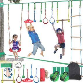 img 4 attached to 👑 KING RELAX Ninja Warrior Obstacle Course for Kids: Ultimate 61 PCS 2X65FT Ninja Slackline with Swing, Ladder, Monkey Bars, and More! Portable Outdoor Training Equipment for Backyard Fun and Adventure