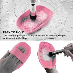 img 2 attached to 💄 Portable Makeup Brush Cleaning Mat with Silicone Pad and 10 Pcs Brush Protectors - Ideal for Travel Use (Pink)