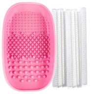 💄 portable makeup brush cleaning mat with silicone pad and 10 pcs brush protectors - ideal for travel use (pink) logo