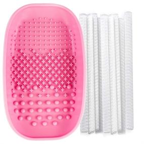 img 4 attached to 💄 Portable Makeup Brush Cleaning Mat with Silicone Pad and 10 Pcs Brush Protectors - Ideal for Travel Use (Pink)