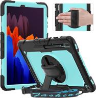 📱 timecity case for samsung galaxy tab s7 plus 12.4" 2020 - built-in screen protector, 360° swivel kickstand, hand strap, shoulder strap - light blue логотип