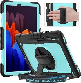 img 4 attached to 📱 Timecity Case for Samsung Galaxy Tab S7 Plus 12.4" 2020 - Built-in Screen Protector, 360° Swivel Kickstand, Hand Strap, Shoulder Strap - Light Blue