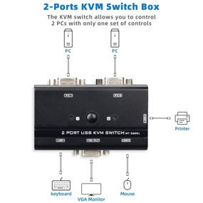 img 3 attached to 🔀 2-Port USB VGA KVM Switch with Cables for PC Sharing, Supporting Video Monitor and 3 USB Devices - Keyboard, Mouse, Scanner, Printer
