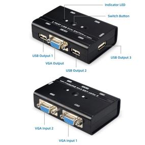 img 2 attached to 🔀 2-Port USB VGA KVM Switch with Cables for PC Sharing, Supporting Video Monitor and 3 USB Devices - Keyboard, Mouse, Scanner, Printer