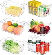 🧺 bpa-free clear refrigerator organizer bins, set of 6 plastic fridge organizers with cutout handles for freezer, countertop, kitchen, and cabinet organization and storage by niuqige логотип