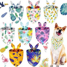 img 4 attached to 🐶 Vibrant and Adjustable 8-Piece Pet Bandana Set for Small to Large Dogs - Perfect for Summer with Hawaiian, Rainforest Fruit, and Flamingo Styles (L)