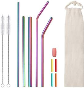 img 4 attached to 🌈 Vibrant and Durable Rainbow Stainless Steel Reusable Straws with Silicone Tips: Ideal for 20 oz, 30 oz, and 40 oz Tumblers - Perfect for Milkshakes, Coffees, and Smoothies