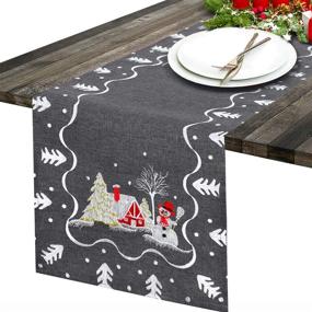 img 3 attached to Enhance Festive Decor with Simhomsen Embroidered Snowman Table Runner in Dark Gray (13 × 69 Inch)