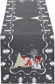 img 4 attached to Enhance Festive Decor with Simhomsen Embroidered Snowman Table Runner in Dark Gray (13 × 69 Inch)