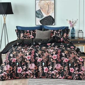 img 3 attached to Stylish Leadtimes Floral Queen Duvet Cover Set: Black Boho Flowers Bedding | Queen Size 90X90 Duvet Cover with 2 Pillowcases - Style8