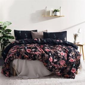 img 4 attached to Stylish Leadtimes Floral Queen Duvet Cover Set: Black Boho Flowers Bedding | Queen Size 90X90 Duvet Cover with 2 Pillowcases - Style8