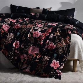 img 2 attached to Stylish Leadtimes Floral Queen Duvet Cover Set: Black Boho Flowers Bedding | Queen Size 90X90 Duvet Cover with 2 Pillowcases - Style8