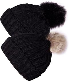 img 4 attached to Stay Cozy with Ousipps 2 Pack Womens Winter Hats – Stylish Skull Caps Beanies with Pom Pom