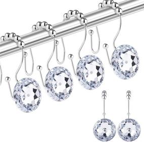 img 4 attached to Sleek and Durable Sunla Stainless Steel Shower Curtain Hooks- Set of 12 Rust Resistant Double Hooks with Crystal White Accents