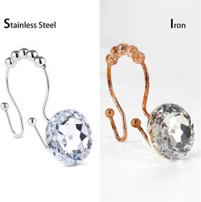 img 1 attached to Sleek and Durable Sunla Stainless Steel Shower Curtain Hooks- Set of 12 Rust Resistant Double Hooks with Crystal White Accents