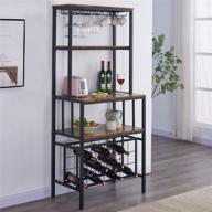 🍷 oiahomy industrial wine bakers rack: 4-tier freestanding floor wine rack with storage, glass holder - multi-function home bar furniture for kitchen, dining room logo