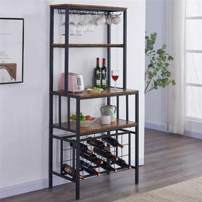 img 4 attached to 🍷 OIAHOMY Industrial Wine Bakers Rack: 4-Tier Freestanding Floor Wine Rack with Storage, Glass Holder - Multi-Function Home Bar Furniture for Kitchen, Dining Room