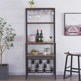 img 3 attached to 🍷 OIAHOMY Industrial Wine Bakers Rack: 4-Tier Freestanding Floor Wine Rack with Storage, Glass Holder - Multi-Function Home Bar Furniture for Kitchen, Dining Room