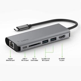 img 2 attached to 💻 Belkin USB C Hub: 6-in-1 MultiPort Adapter Dock with 4K HDMI, USB-C PD Charging, Ethernet, SD Slot - Compatible with MacBook Pro, Air, iPad Pro, XPS and More