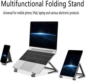 img 2 attached to 📱 LNEADI Portable Laptop Stand - Foldable Multifunctional Laptop Mount with High-Strength Aluminum Alloy Bracket - Universal for Mobile Phones, Tablets (Gray)