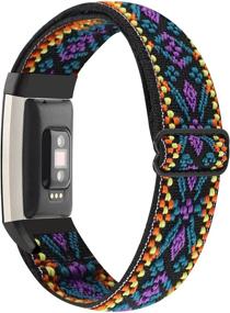 img 4 attached to 🌈 Ремешки YONWORTH для Fitbit Charge 2 - Регулируемый эластичный нейлоновый петлевой ремешок, запасной спортивный браслет для женщин и мужчин (азтекский пурпурно-синий)